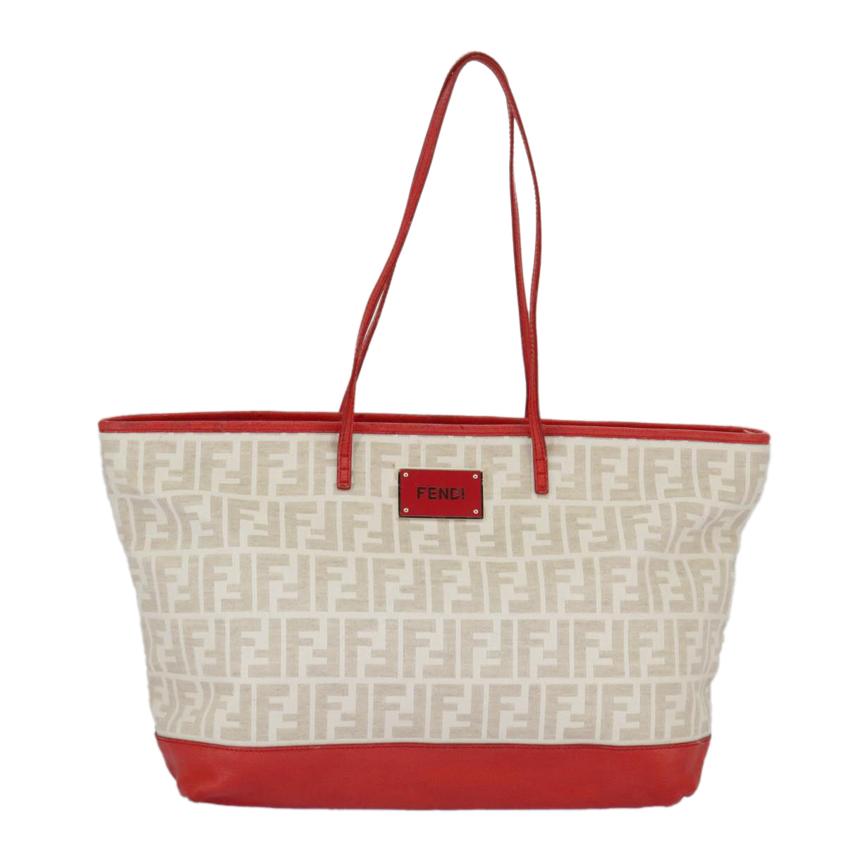 FENDI Zucca Canvas Tote Bag White Red 98476