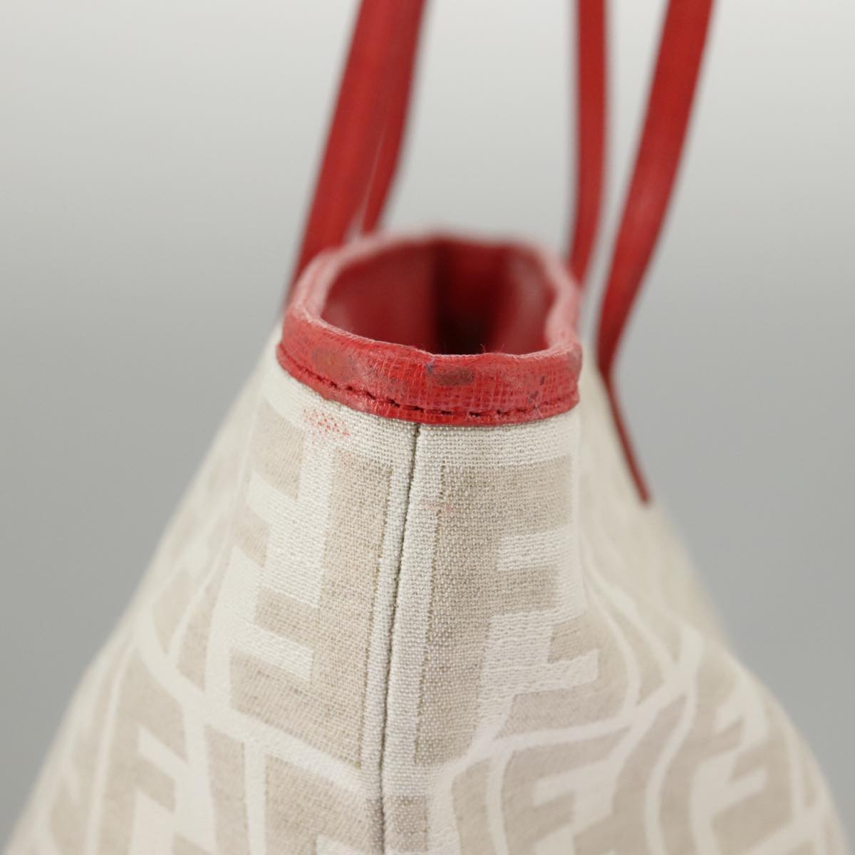 FENDI Zucca Canvas Tote Bag White Red 98476