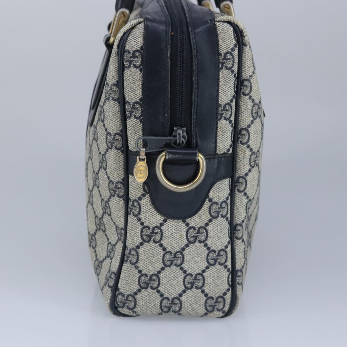 GUCCI GG Supreme Sherry Line Hand Bag PVC Navy Gold Red 010 378 98484