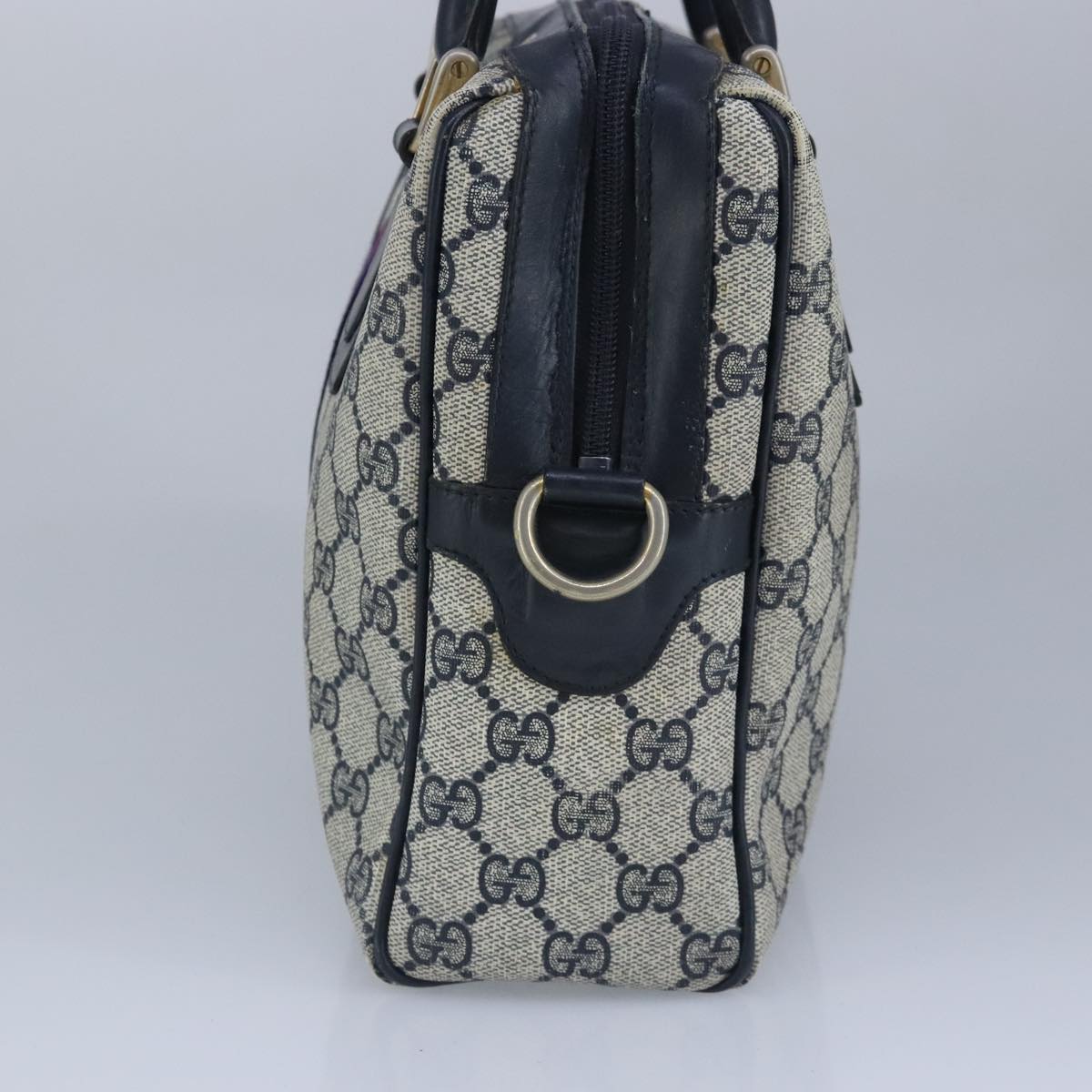 GUCCI GG Supreme Sherry Line Hand Bag PVC Navy Gold Red 010 378 98484