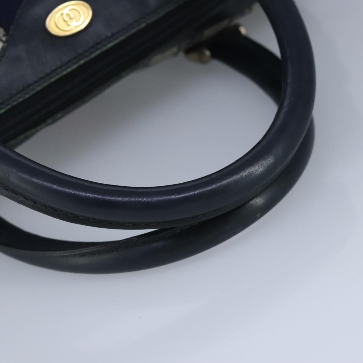 GUCCI GG Supreme Sherry Line Hand Bag PVC Navy Gold Red 010 378 98484
