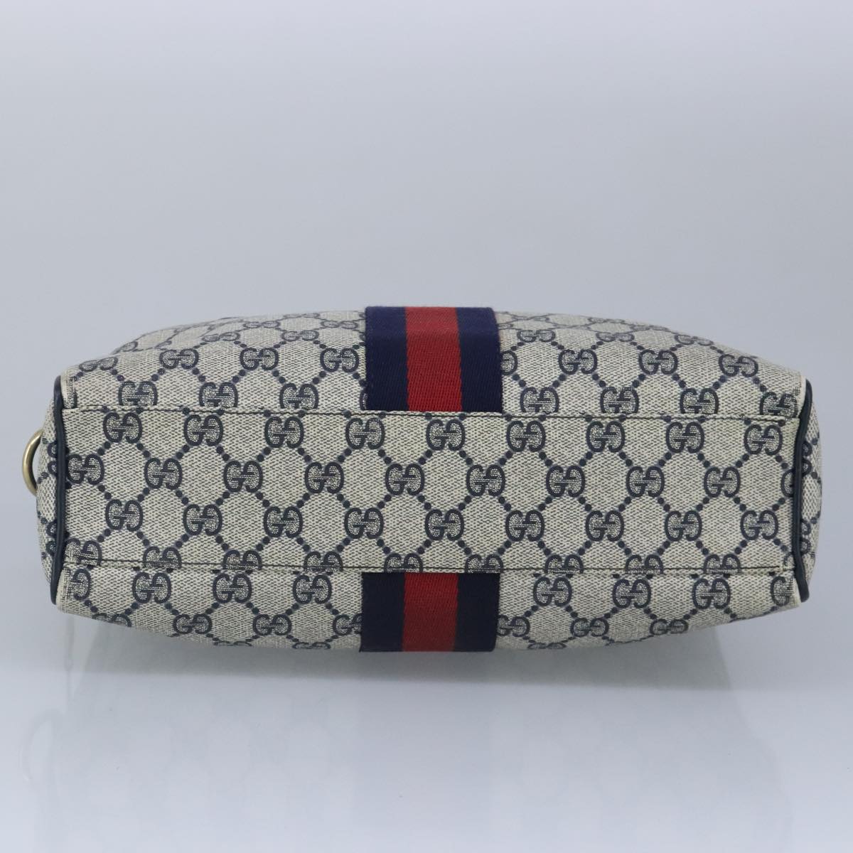 GUCCI GG Supreme Sherry Line Hand Bag PVC Navy Gold Red 010 378 98484