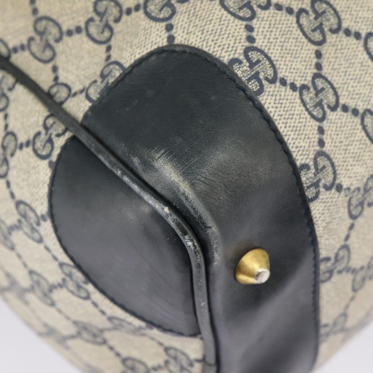 GUCCI GG Supreme Sherry Line Hand Bag PVC Navy Gold Red 98485