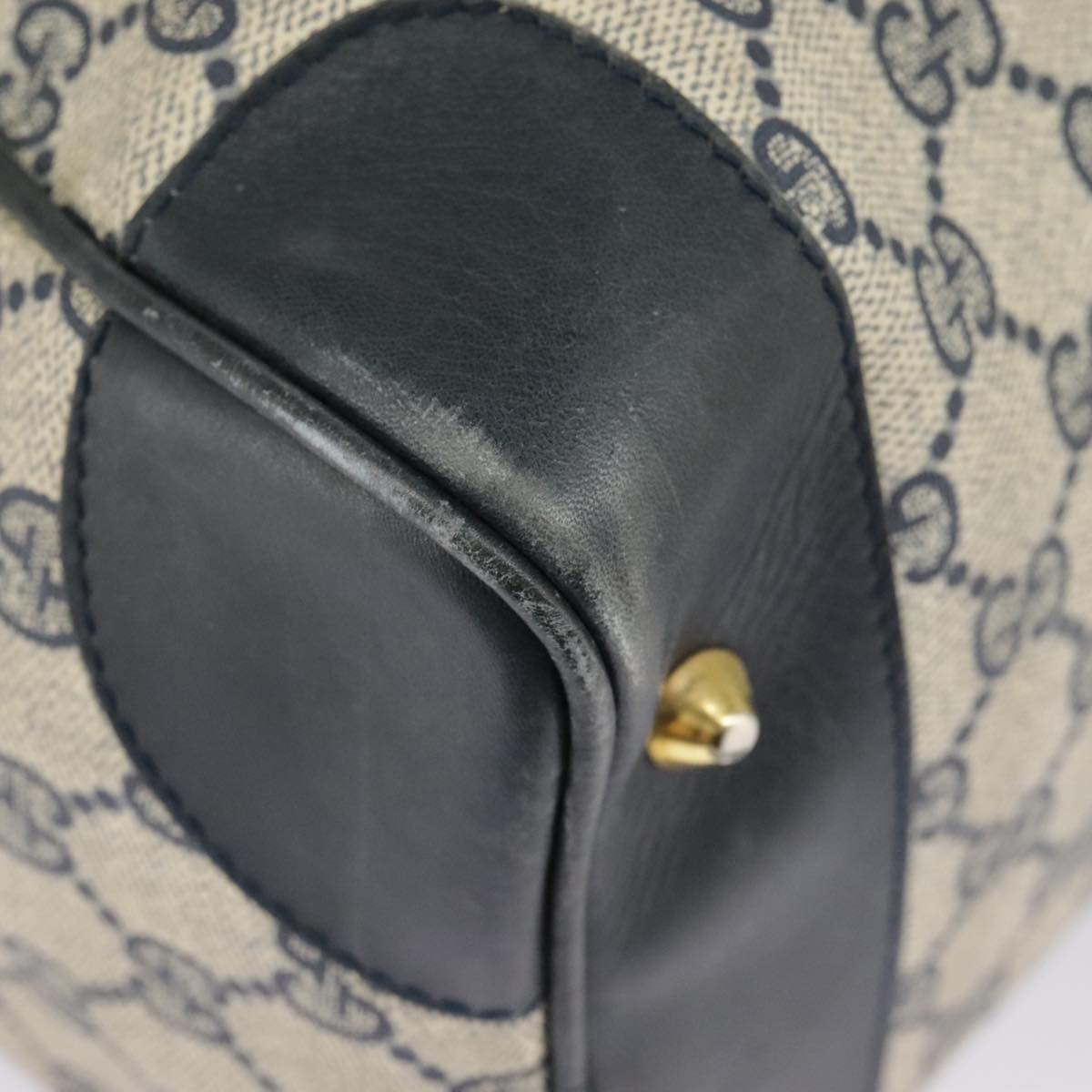 GUCCI GG Supreme Sherry Line Hand Bag PVC Navy Gold Red 98485