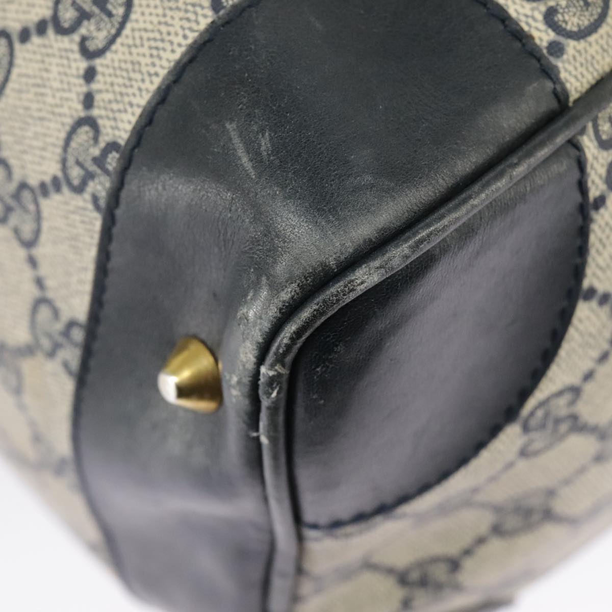 GUCCI GG Supreme Sherry Line Hand Bag PVC Navy Gold Red 98485