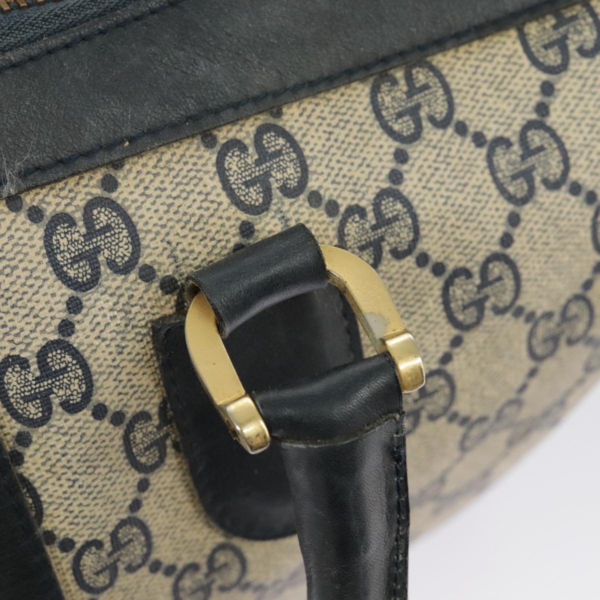 GUCCI GG Supreme Sherry Line Hand Bag PVC Navy Gold Red 98485