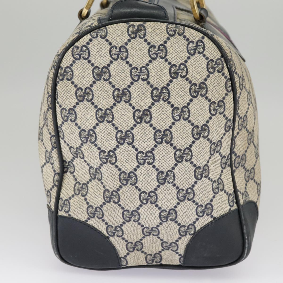 GUCCI GG Supreme Sherry Line Hand Bag PVC Navy Gold Red 98485