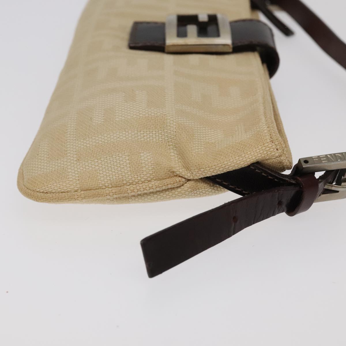 FENDI Zucca Canvas Mamma Baguette Shoulder Bag Beige Silver 98522