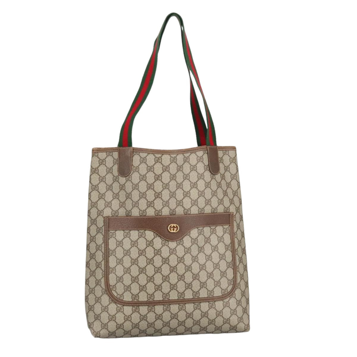 GUCCI GG Supreme Web Sherry Line Tote Bag PVC Beige Gold 002 123 6487 98704