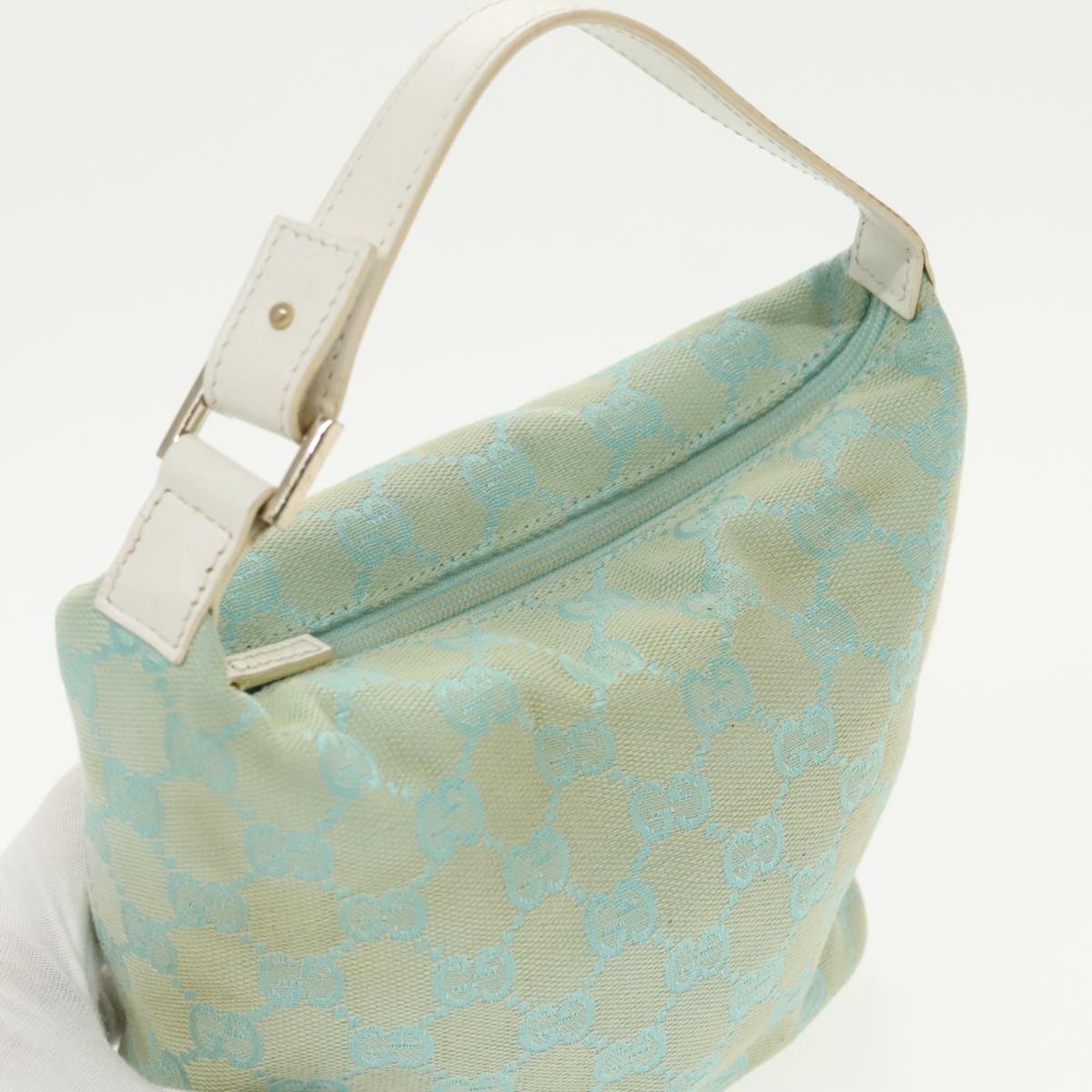 GUCCI GG Canvas Hand Bag Light Blue Gold 039 1147 98726