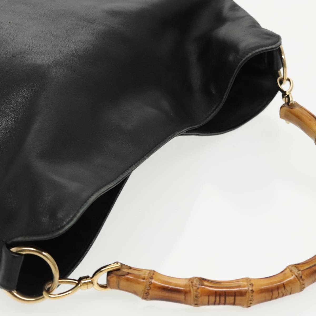 GUCCI Bamboo Hand Bag Leather 2way Black Gold 001 1577 98735