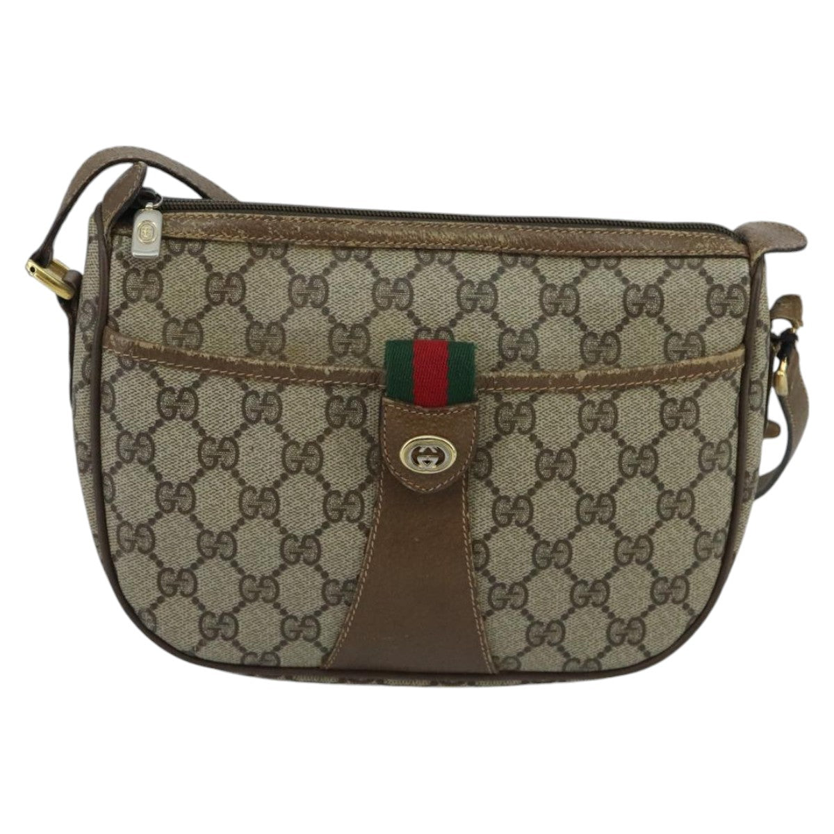 GUCCI GG Supreme Web Sherry Line Shoulder Bag PVC Beige Green Red 98777