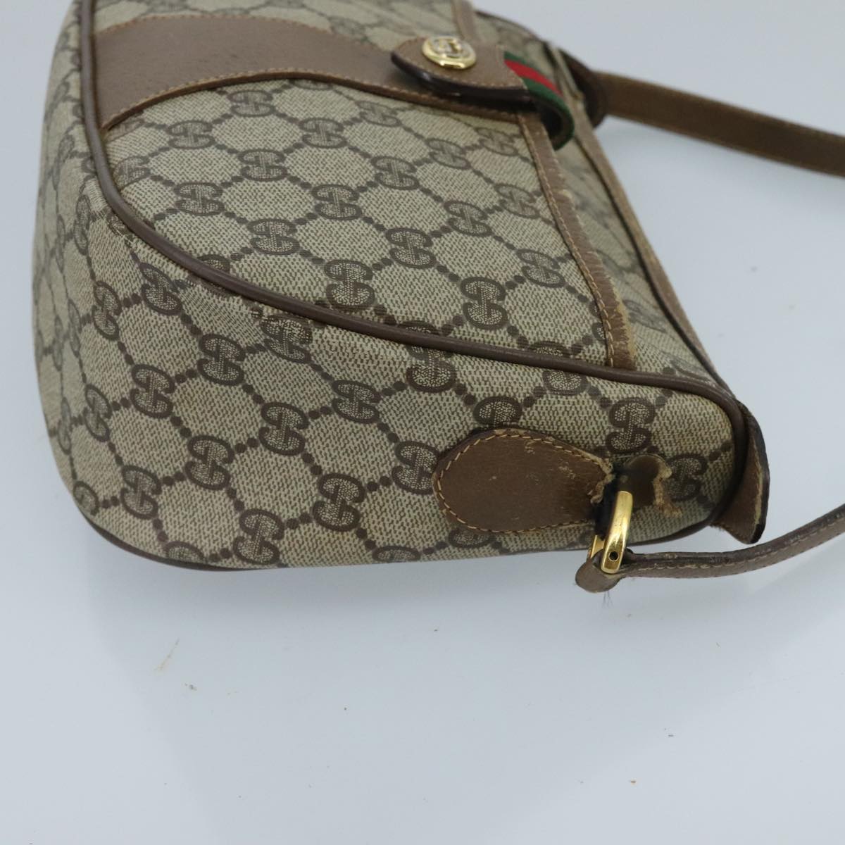 GUCCI GG Supreme Web Sherry Line Shoulder Bag PVC Beige Green Red 98777