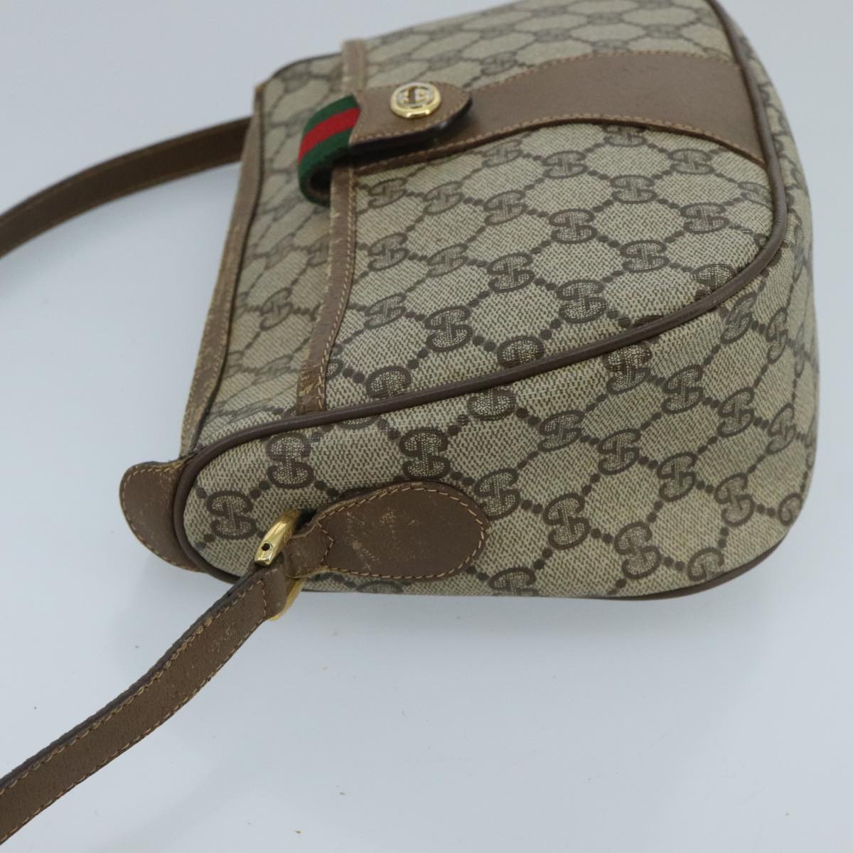 GUCCI GG Supreme Web Sherry Line Shoulder Bag PVC Beige Green Red 98777