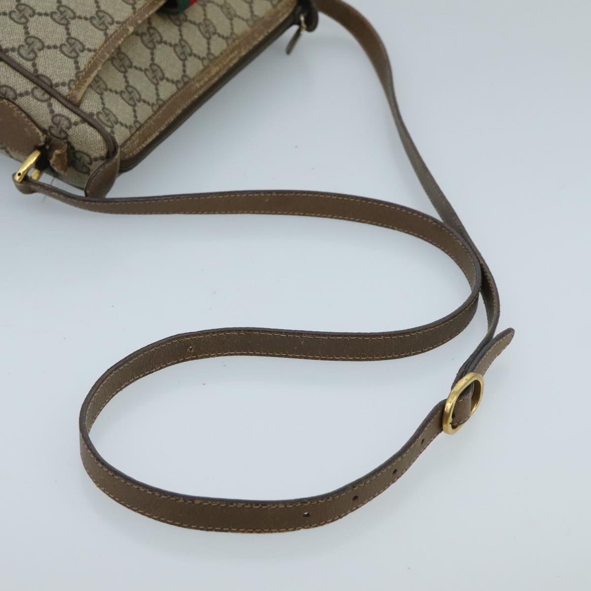 GUCCI GG Supreme Web Sherry Line Shoulder Bag PVC Beige Green Red 98777