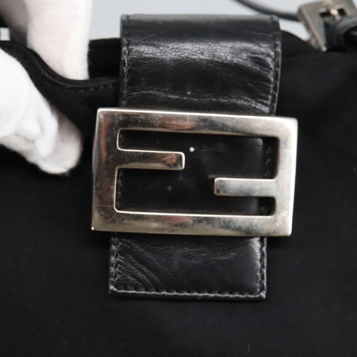 FENDI Mamma Baguette Shoulder Bag Nylon Black Silver 98783