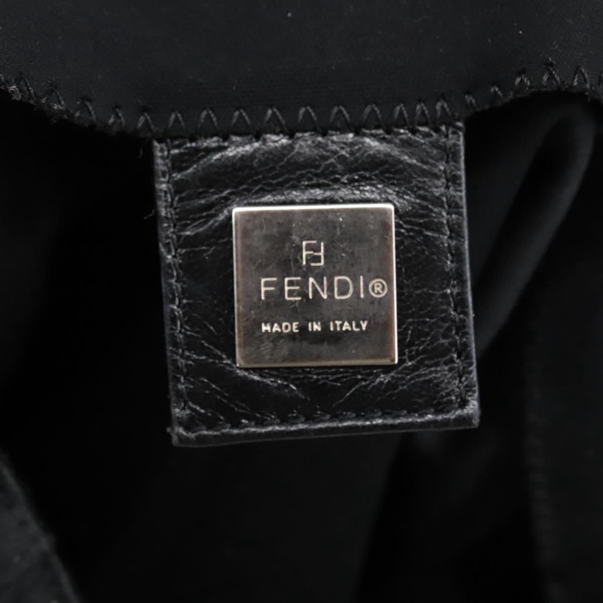 FENDI Mamma Baguette Shoulder Bag Nylon Black Silver 98783