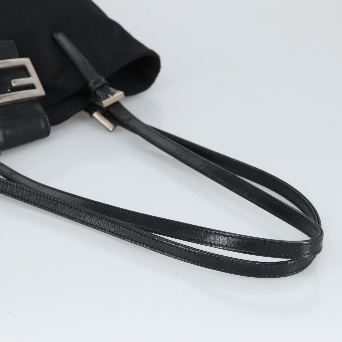 FENDI Mamma Baguette Shoulder Bag Nylon Black Silver 98783