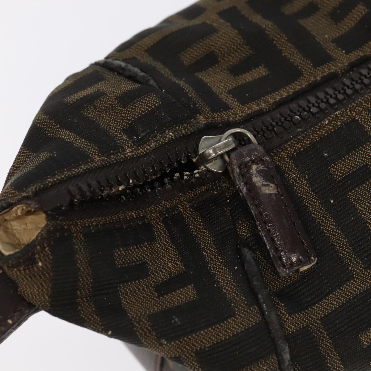 FENDI Zucca Canvas Vanity Pouch Brown Black Silver 98789