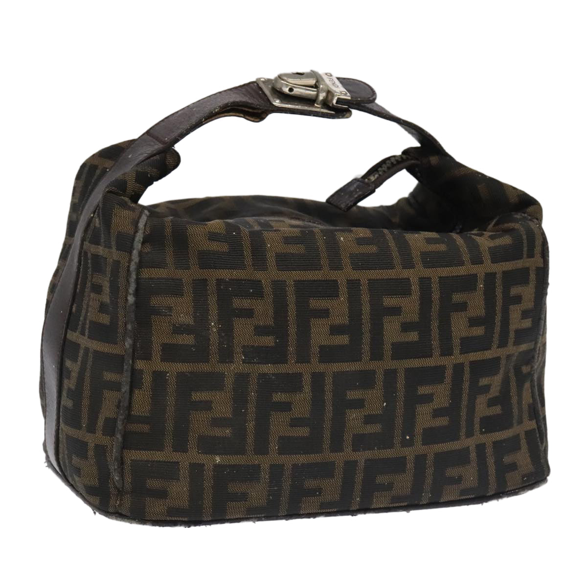 FENDI Zucca Canvas Vanity Pouch Brown Black Silver 98789