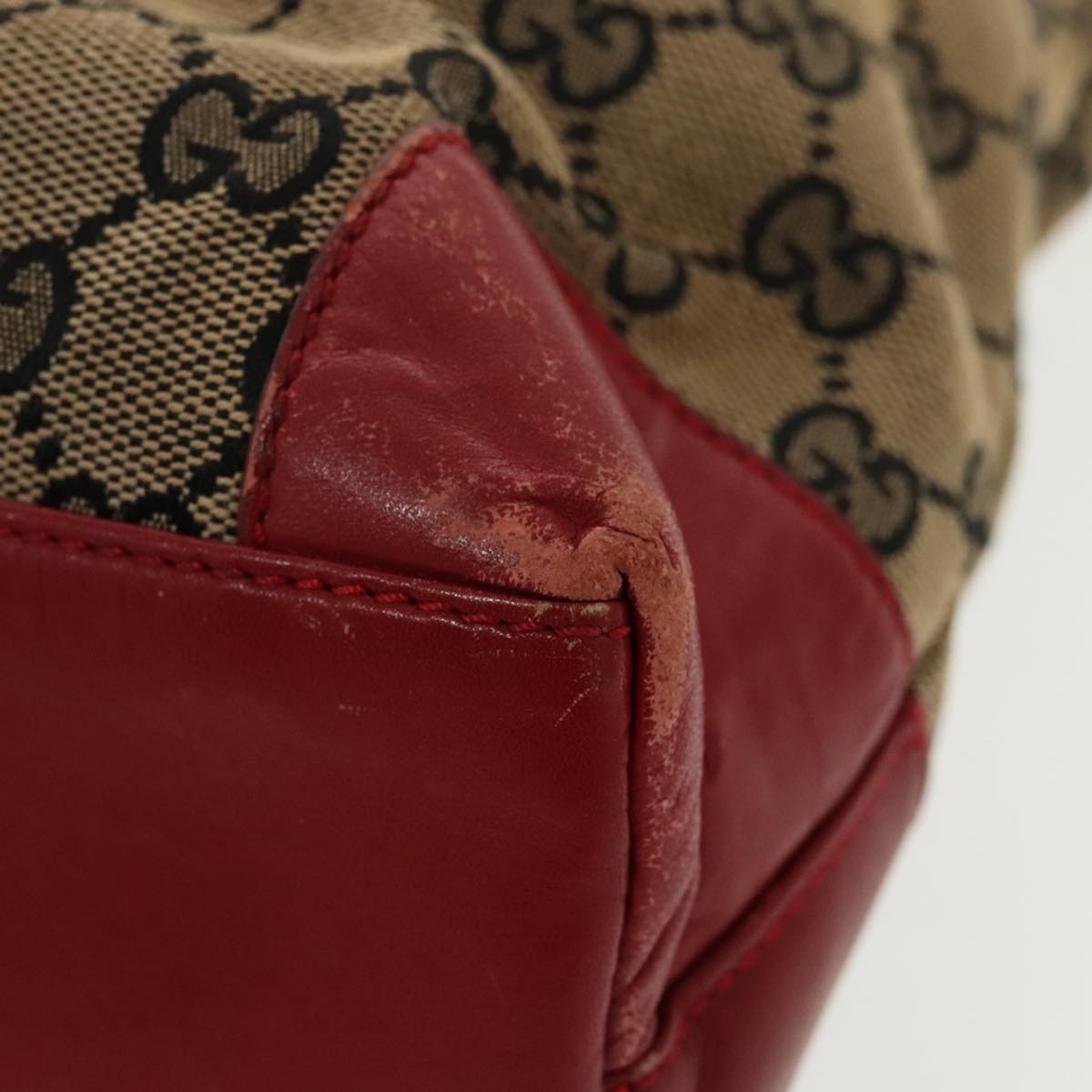 GUCCI GG Canvas Tote Bag Beige Silver Red 33890 98790