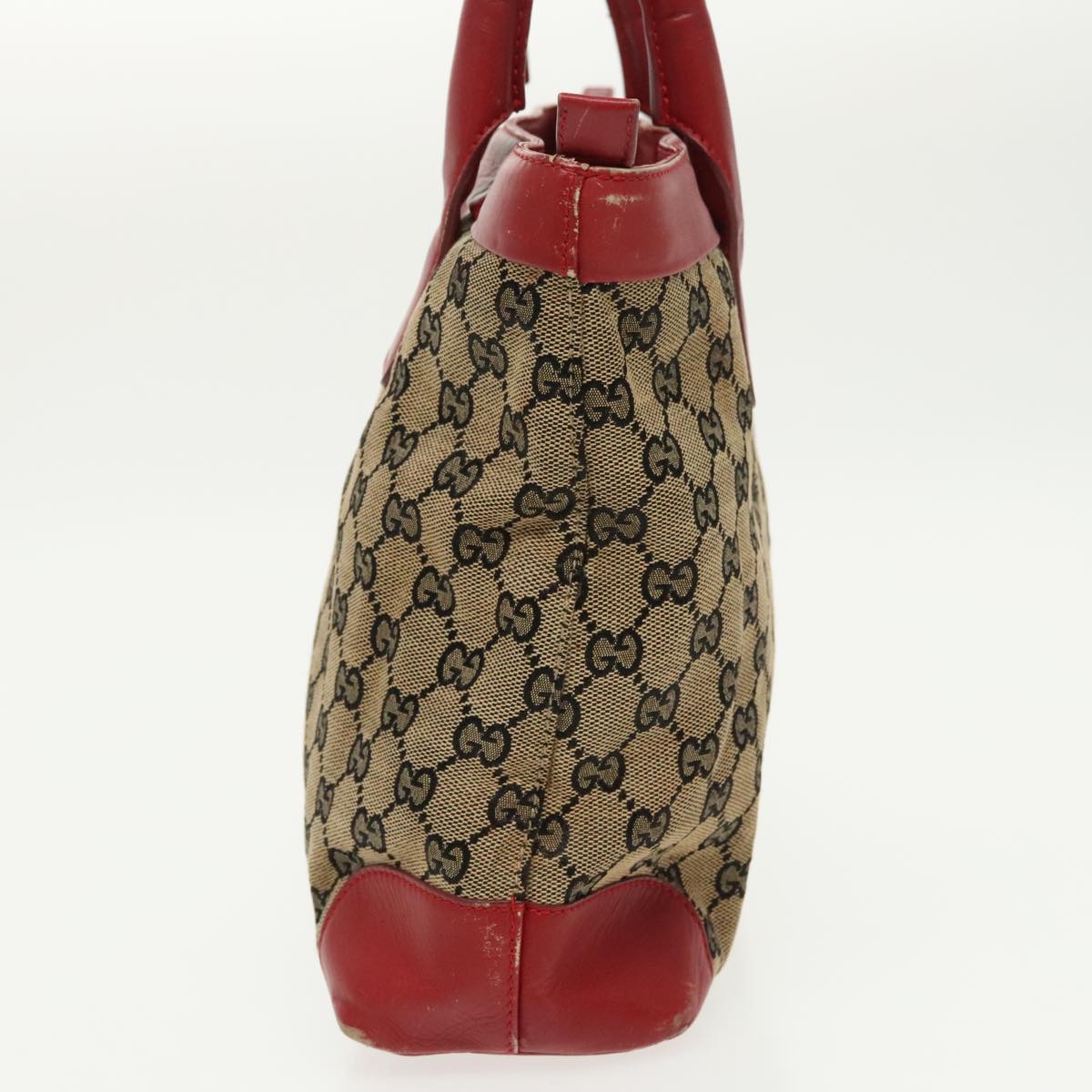 GUCCI GG Canvas Tote Bag Beige Silver Red 33890 98790