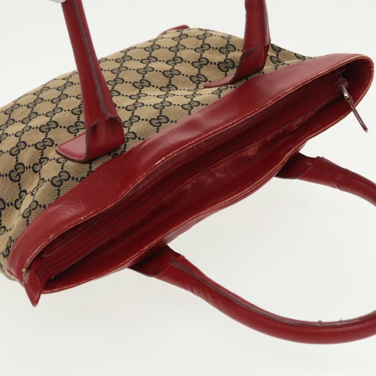 GUCCI GG Canvas Tote Bag Beige Silver Red 33890 98790