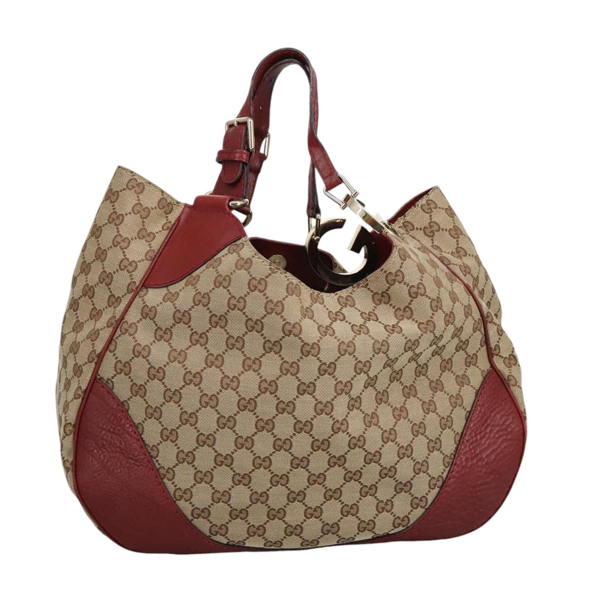 GUCCI GG Canvas Shoulder Bag Beige Bordeaux Gold 203504 98813