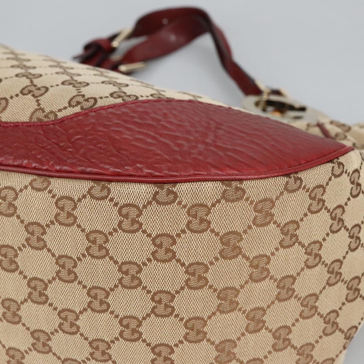 GUCCI GG Canvas Shoulder Bag Beige Bordeaux Gold 203504 98813