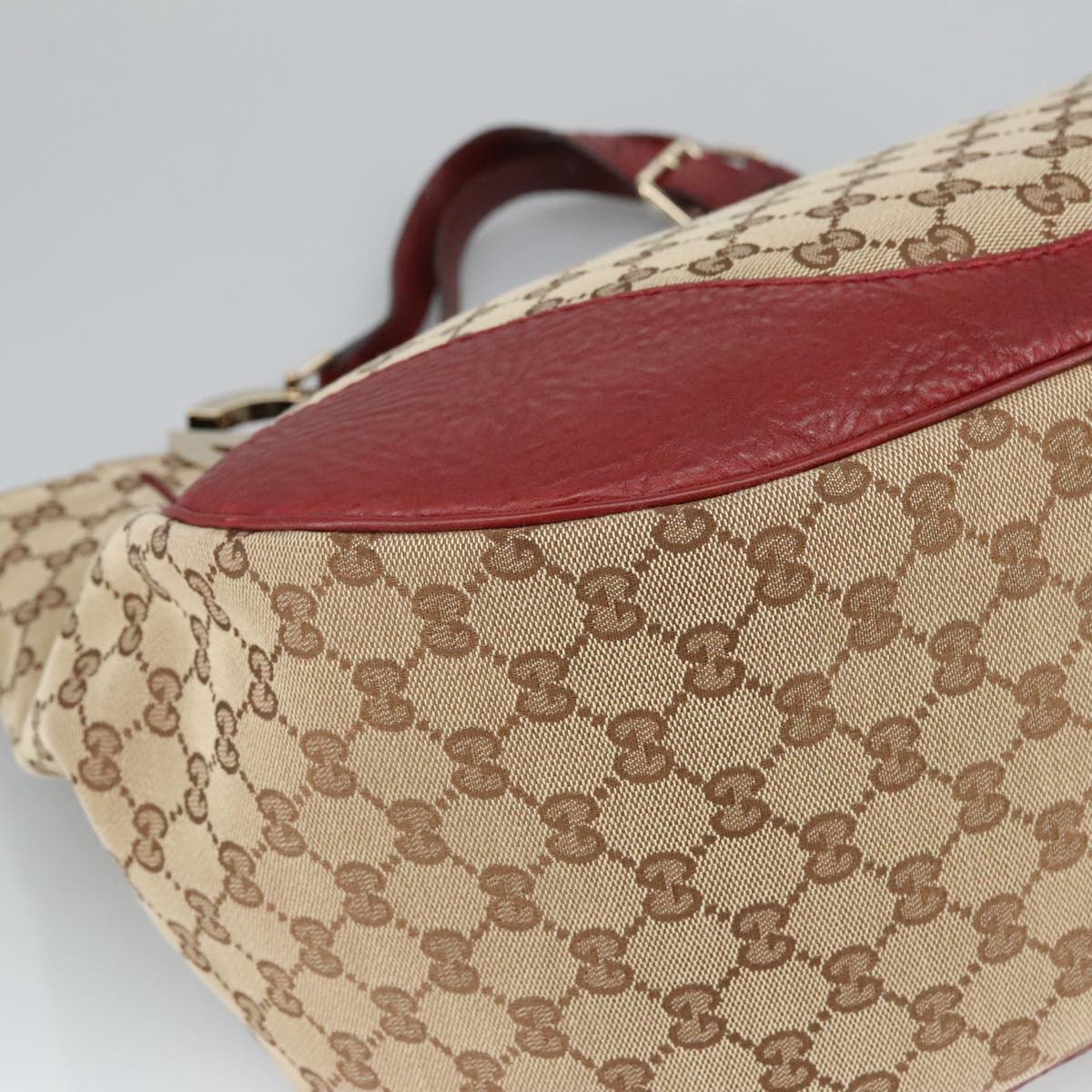 GUCCI GG Canvas Shoulder Bag Beige Bordeaux Gold 203504 98813