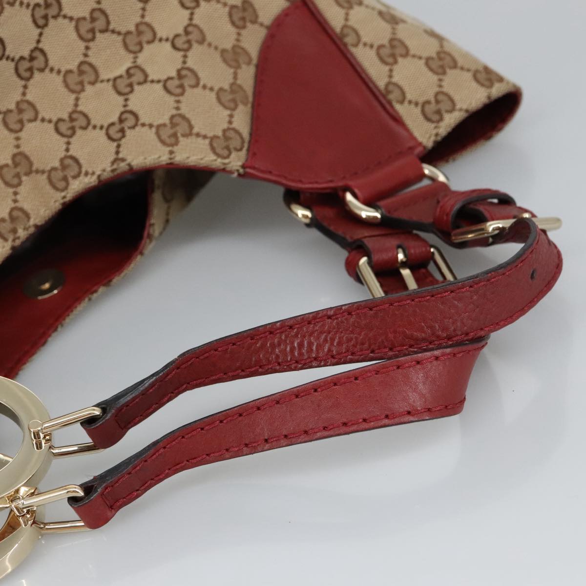 GUCCI GG Canvas Shoulder Bag Beige Bordeaux Gold 203504 98813