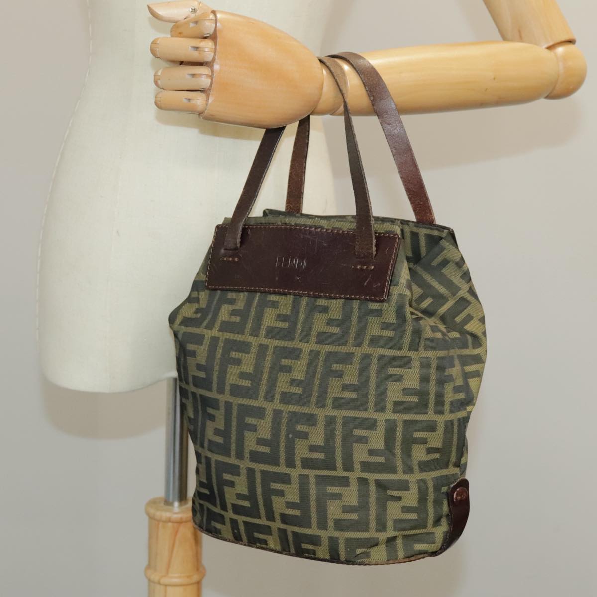 FENDI Zucca Canvas Hand Bag Brown Black 98827