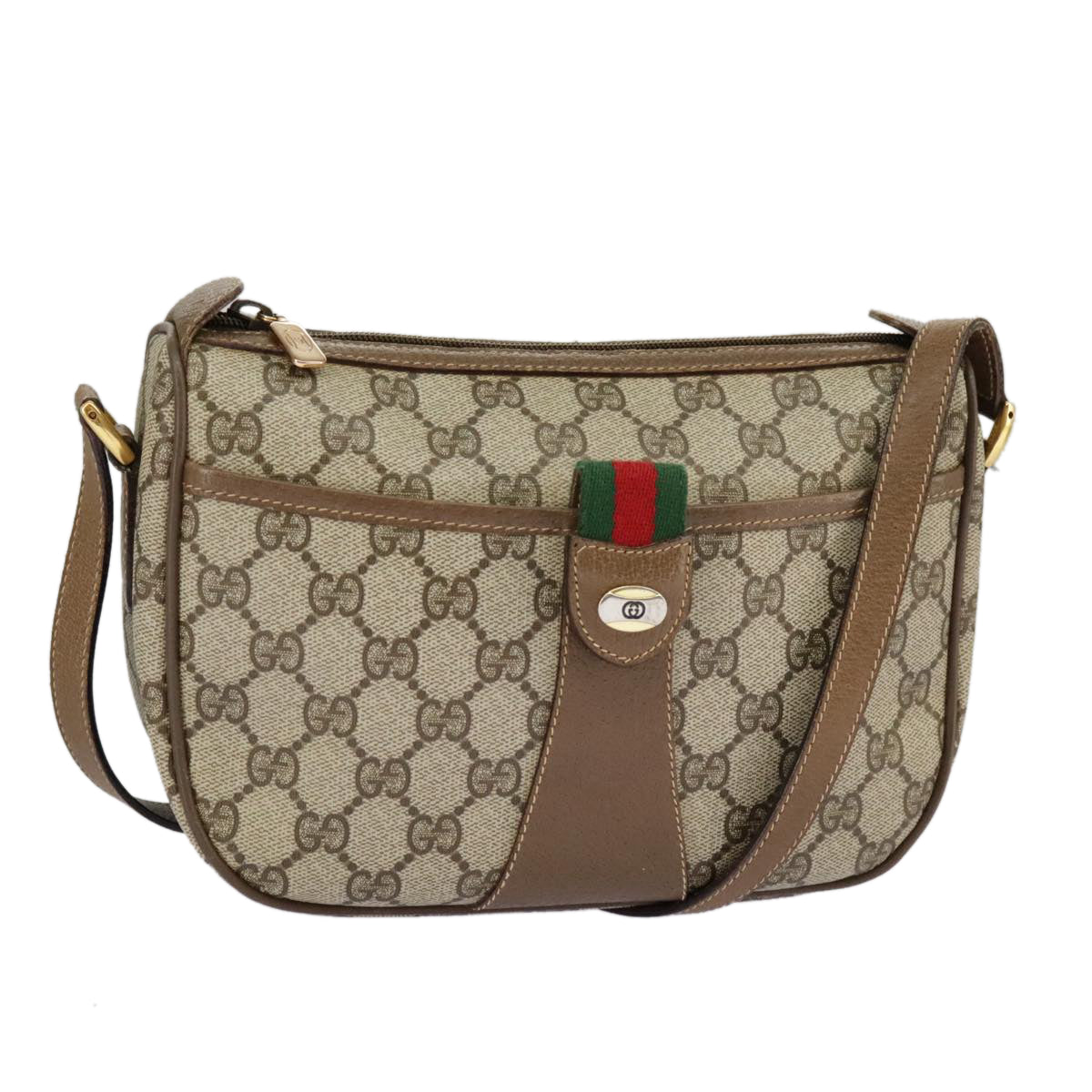 GUCCI GG Supreme Web Sherry Line Shoulder Bag PVC Beige 89 02 032 98837
