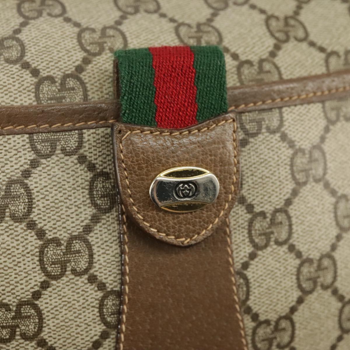 GUCCI GG Supreme Web Sherry Line Shoulder Bag PVC Beige 89 02 032 98837