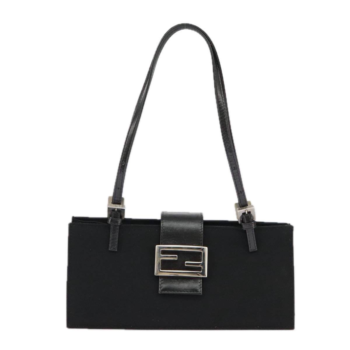 FENDI Mamma Baguette Shoulder Bag Nylon Black Silver 98843