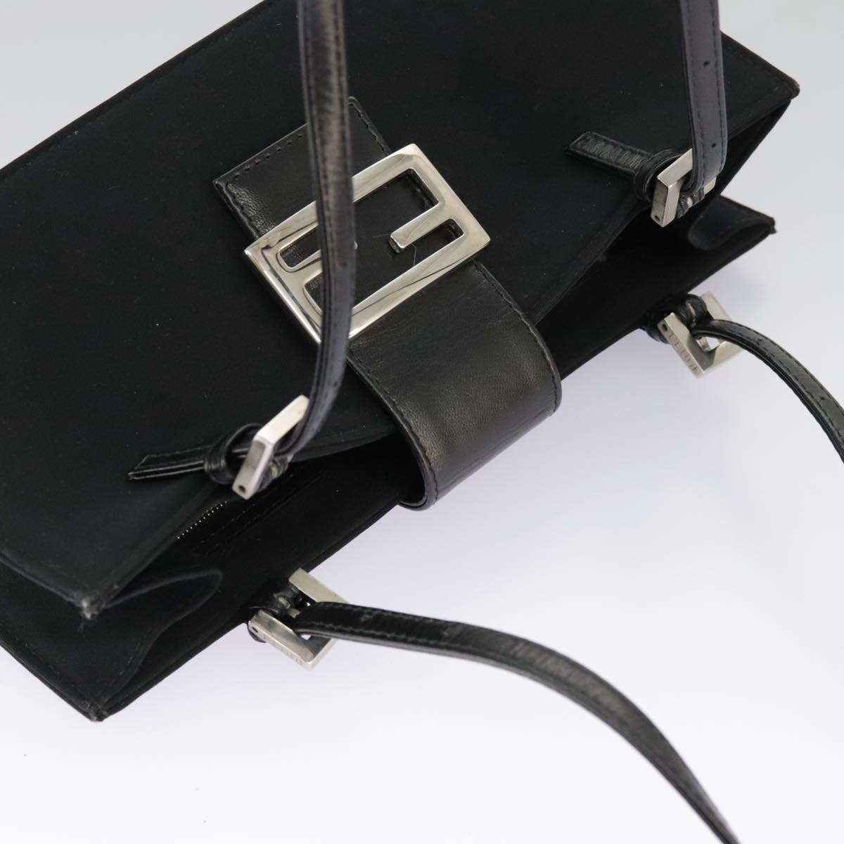 FENDI Mamma Baguette Shoulder Bag Nylon Black Silver 98843