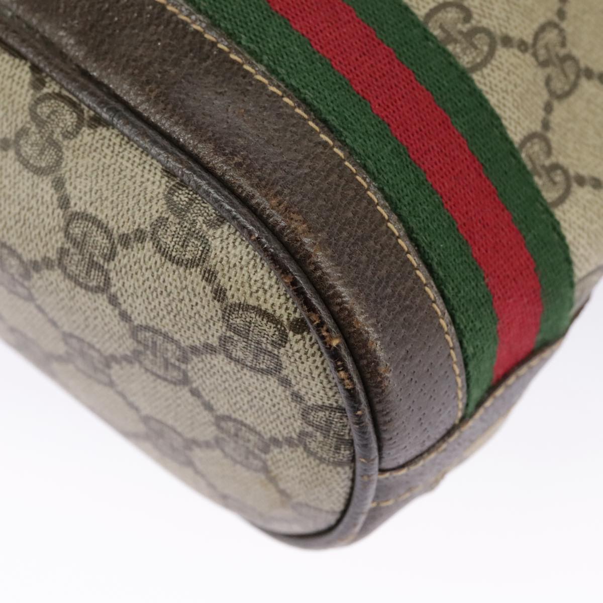GUCCI GG Supreme Web Sherry Line Hand Bag PVC Beige Green Red 98868