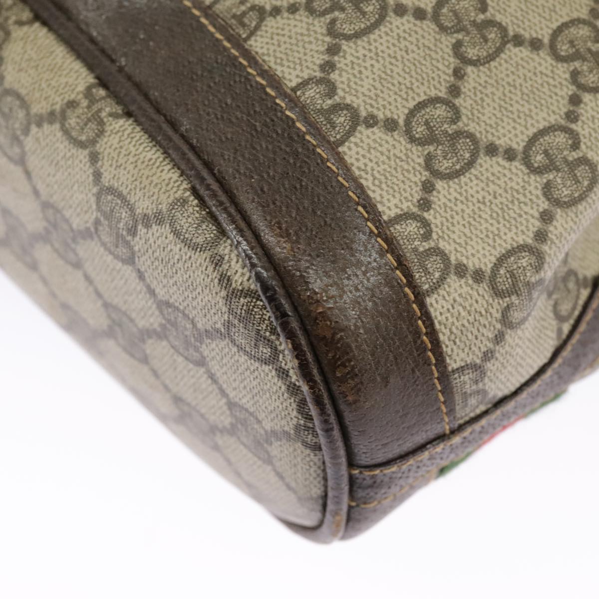 GUCCI GG Supreme Web Sherry Line Hand Bag PVC Beige Green Red 98868