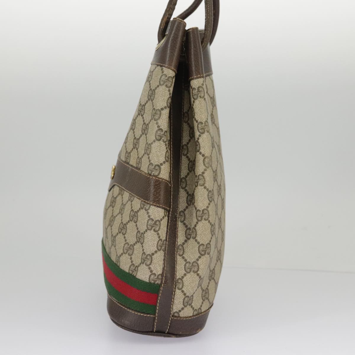 GUCCI GG Supreme Web Sherry Line Hand Bag PVC Beige Green Red 98868