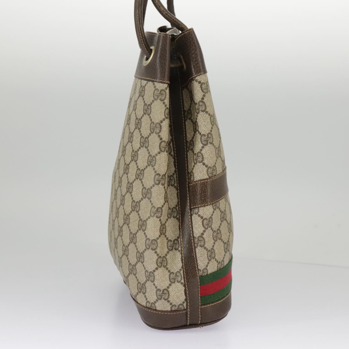 GUCCI GG Supreme Web Sherry Line Hand Bag PVC Beige Green Red 98868