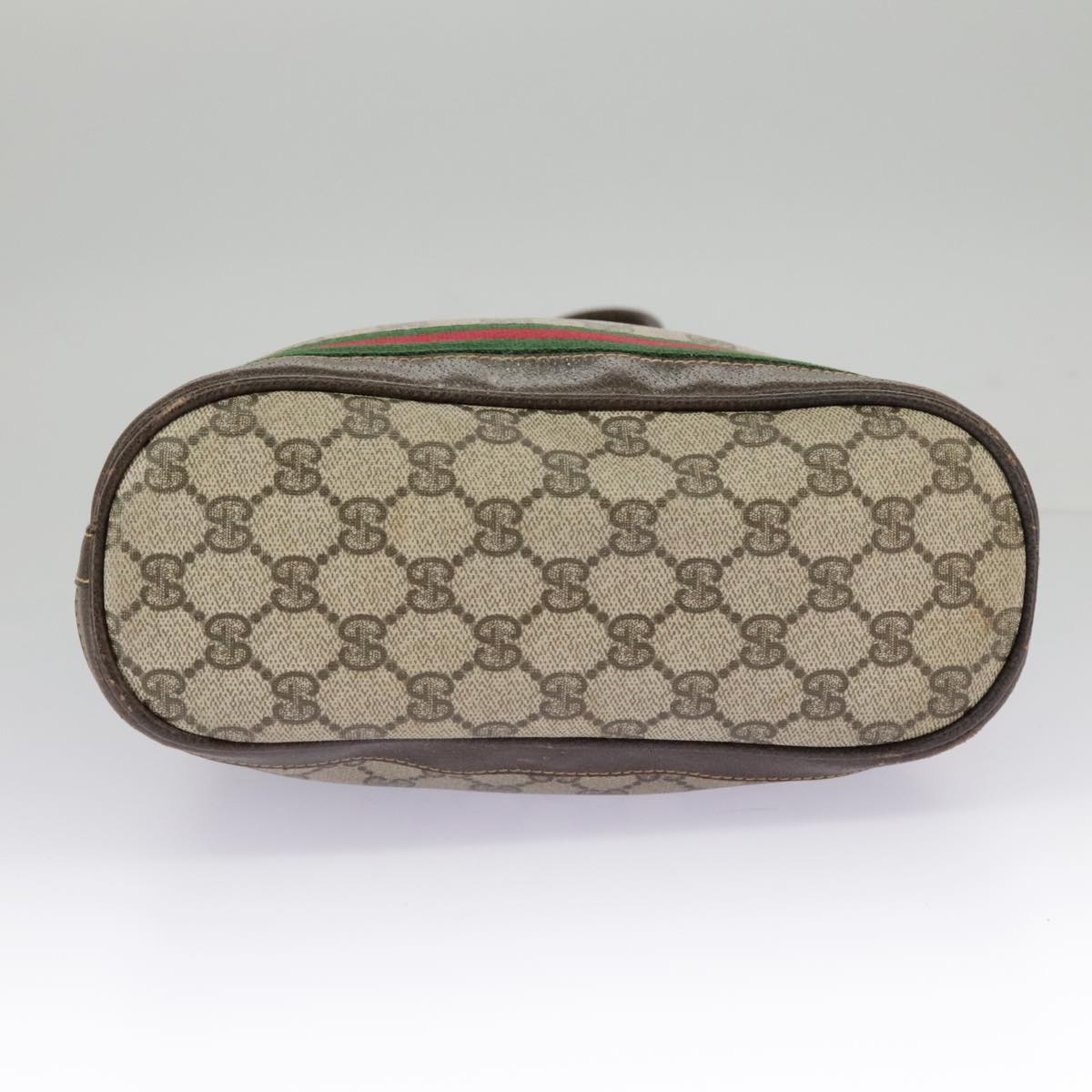 GUCCI GG Supreme Web Sherry Line Hand Bag PVC Beige Green Red 98868