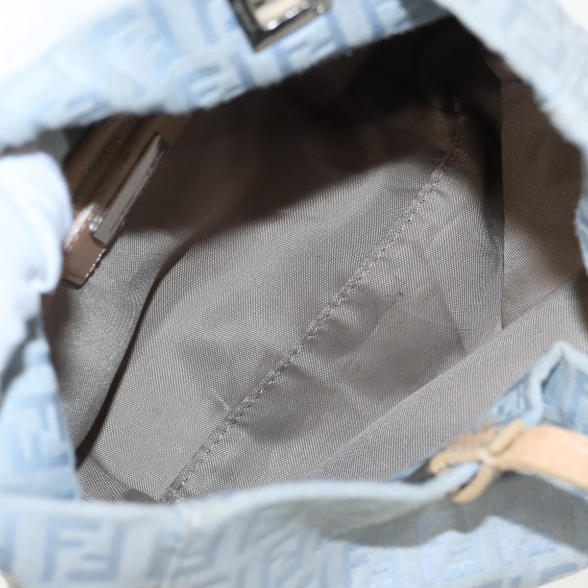 FENDI Zucchino Canvas Tote Bag Light Blue Silver 98887
