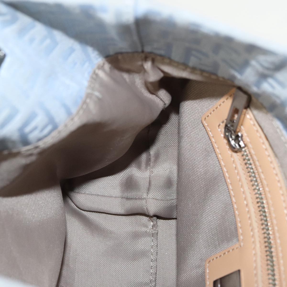 FENDI Zucchino Canvas Tote Bag Light Blue Silver 98887