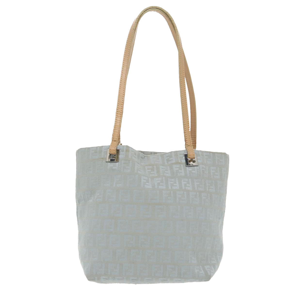 FENDI Zucchino Canvas Tote Bag Light Blue Silver 98887
