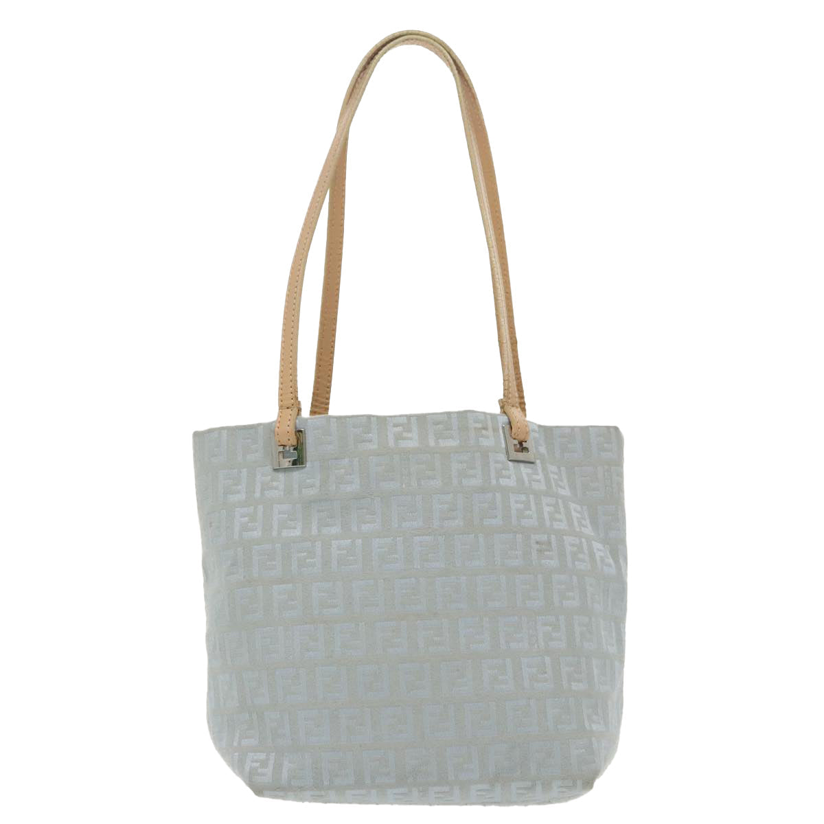 FENDI Zucchino Canvas Tote Bag Light Blue Silver 98887