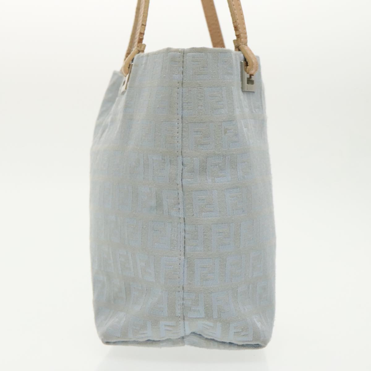 FENDI Zucchino Canvas Tote Bag Light Blue Silver 98887