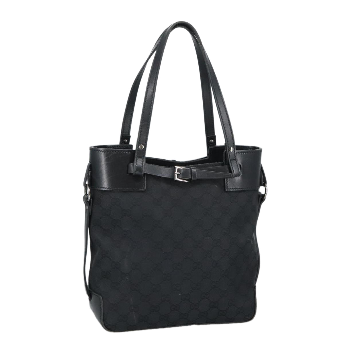 GUCCI GG Canvas Tote Bag Black Silver 107757 98925