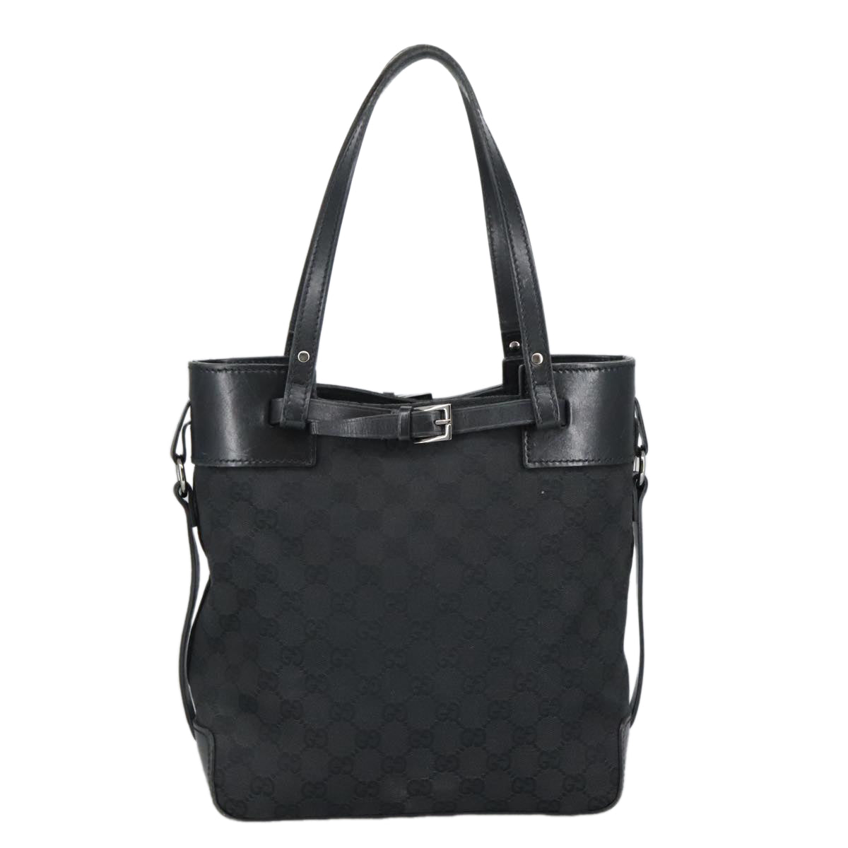 GUCCI GG Canvas Tote Bag Black Silver 107757 98925