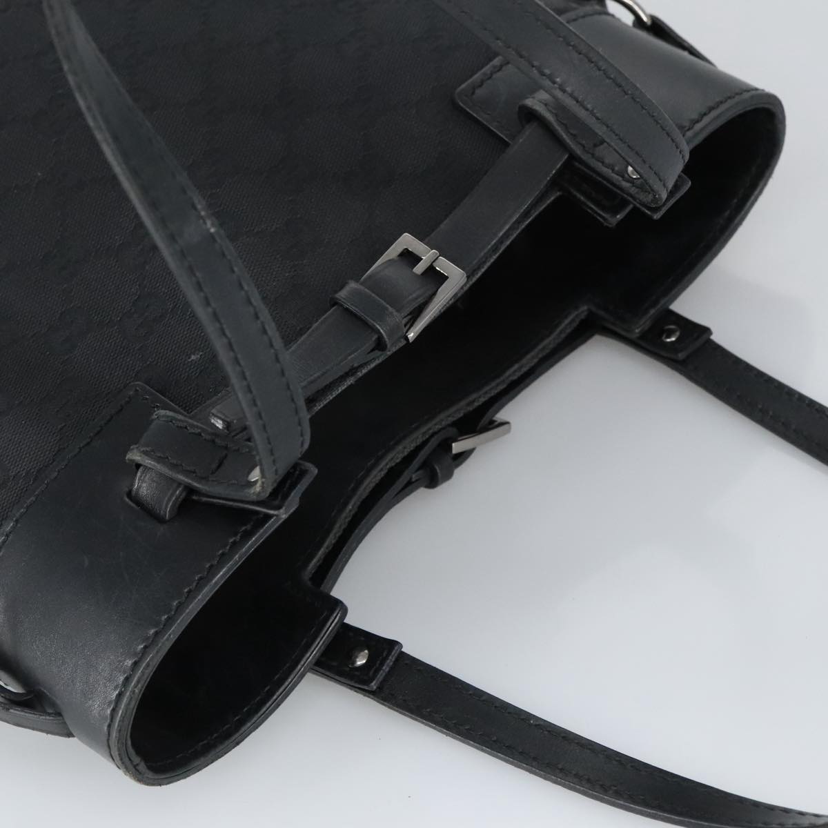 GUCCI GG Canvas Tote Bag Black Silver 107757 98925