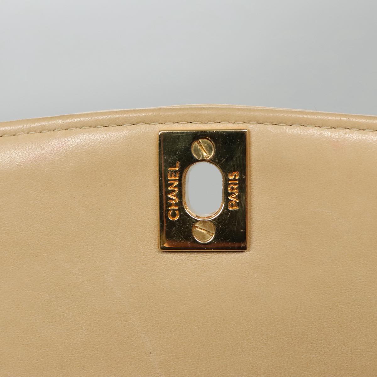 CHANEL Matelasse Chain Diana Shoulder Bag Lamb Skin Beige Gold CC 98933
